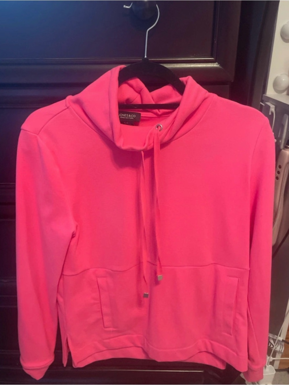 Jones New York Hot Pink Funnel-Neck Pullover Hoodie